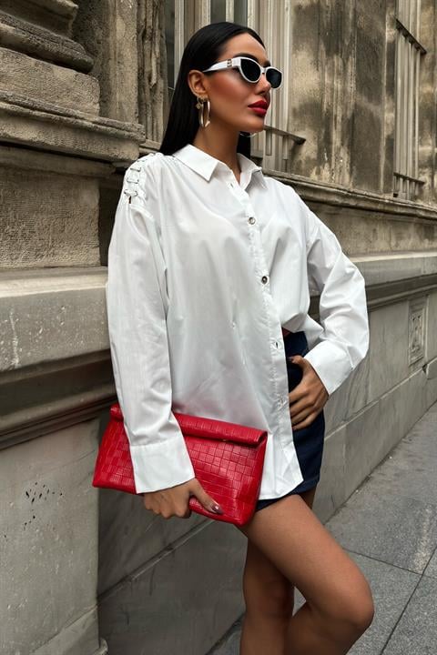 Poplin Shirt with Eyelet and Piping Detail 3419