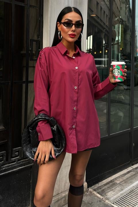 Poplin Shirt with Eyelet and Piping Detail 3419