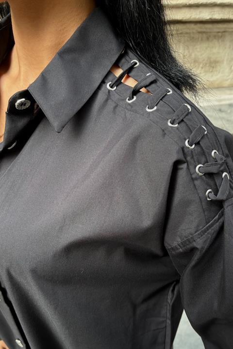 Poplin Shirt with Eyelet and Piping Detail 3419