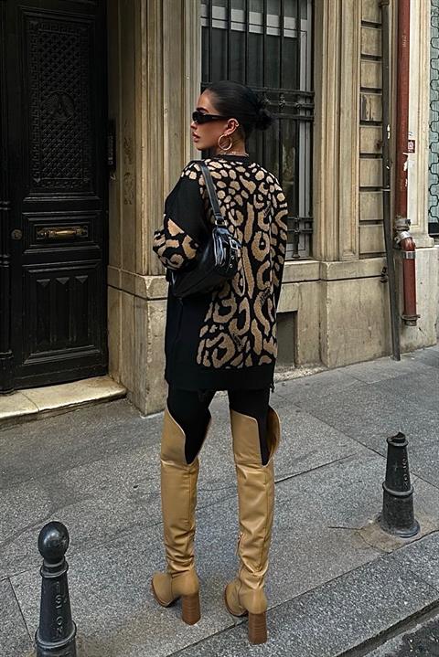 Leopard Patterned Ripped Detailed Sweater 1344