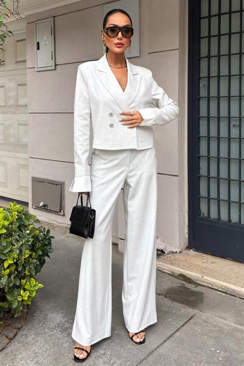 Garnished Cuffed Double Breasted Jacket Suit 10168
