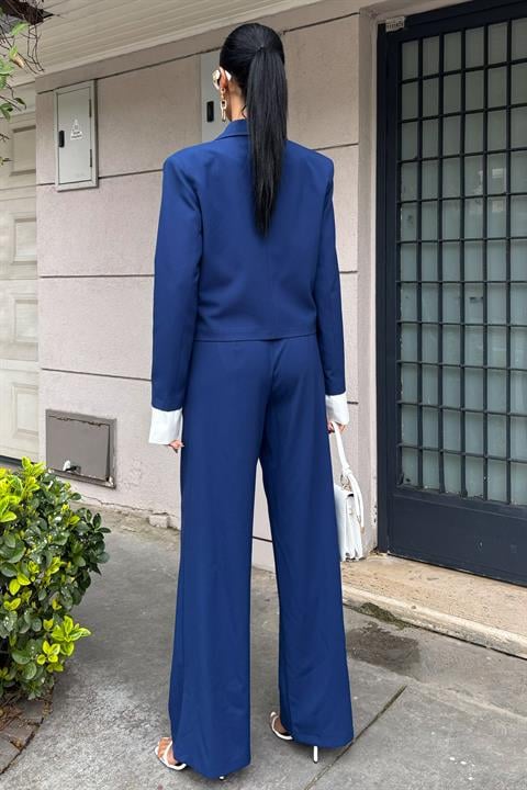 Garnished Cuffed Double Breasted Jacket Suit 10168