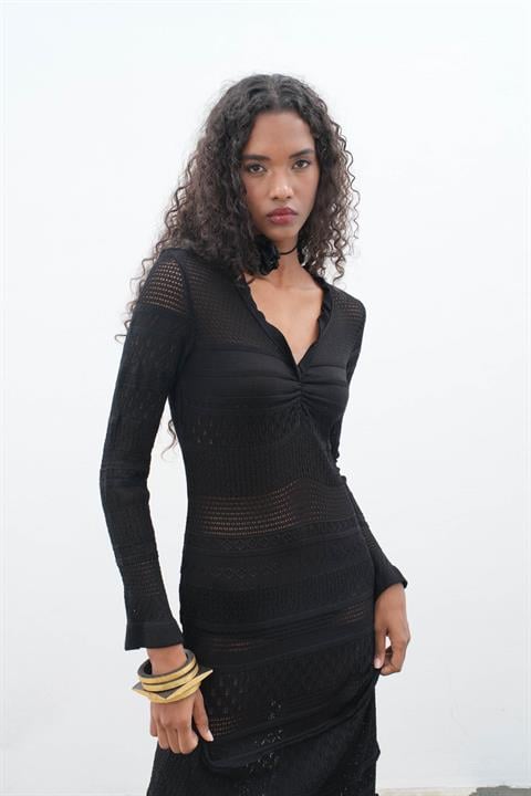 Mirca Maxi Ruffle Detailed Knitted Dress 2798