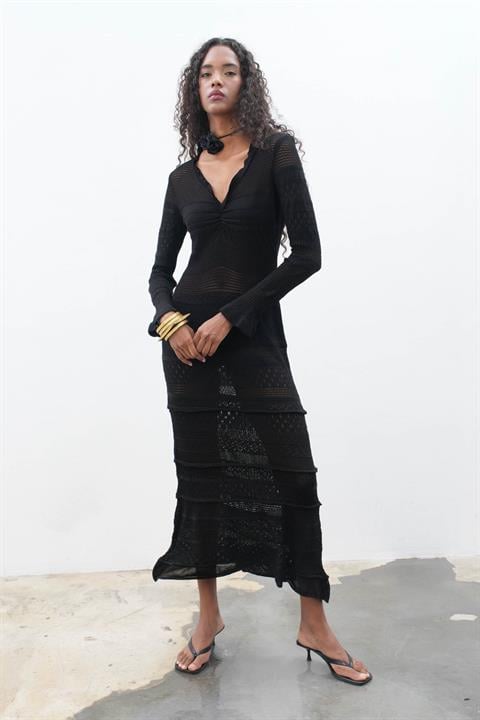Mirca Maxi Ruffle Detailed Knitted Dress 2798