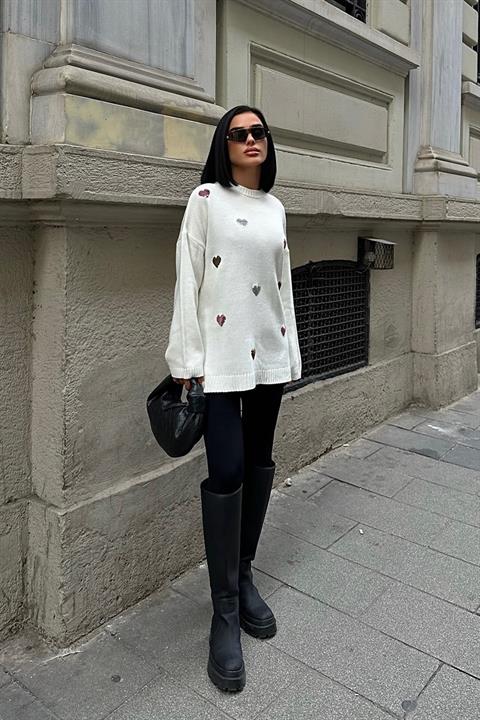 Molly Heart Patterned Knitted Sweater 1339