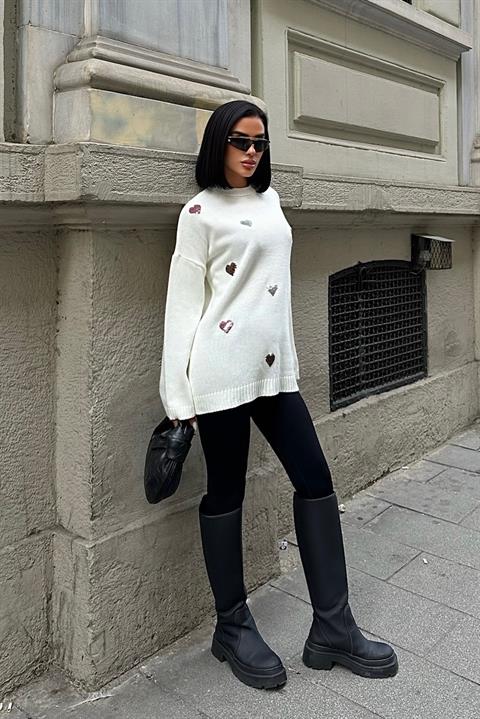 Molly Heart Patterned Knitted Sweater 1339
