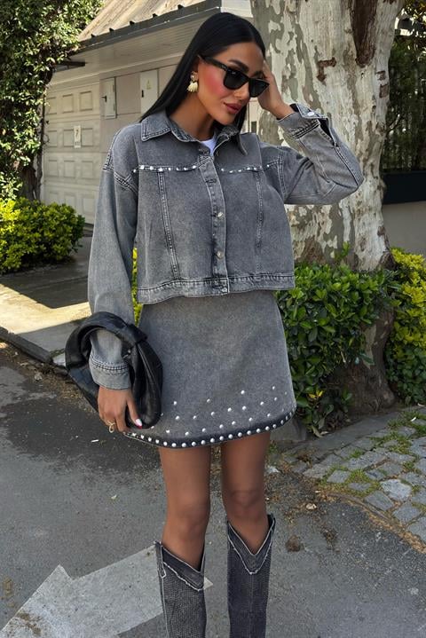 Nouvelle Stone Detail Denim Suit 9930
