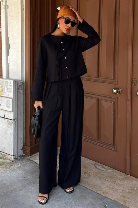 Front Thin Cord Detail and Double Leg Trouser Suit 10180