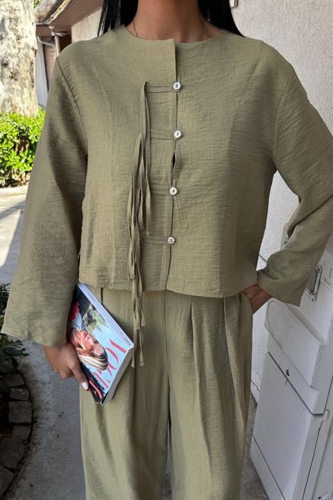 Front Thin Cord Detail and Double Leg Trouser Suit 10180