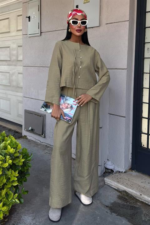 Front Thin Cord Detail and Double Leg Trouser Suit 10180