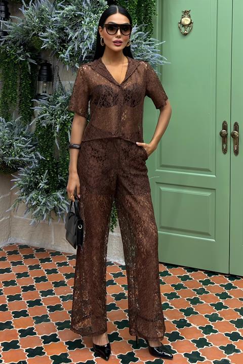Lace Two Piece Suit with Lined Trousers 10119