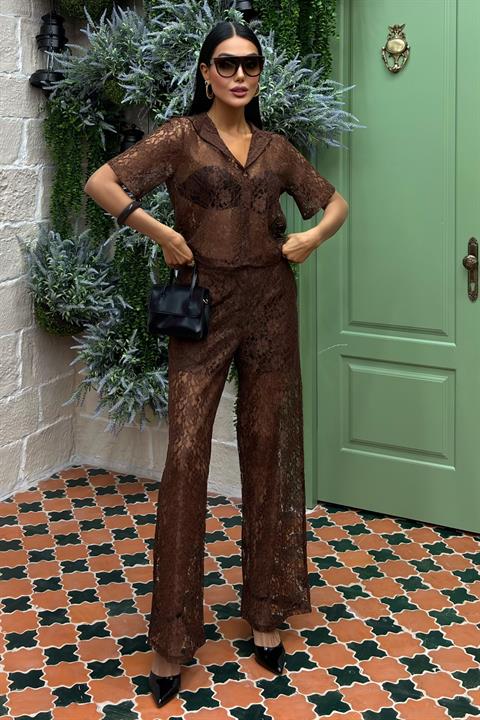 Lace Two Piece Suit with Lined Trousers 10119