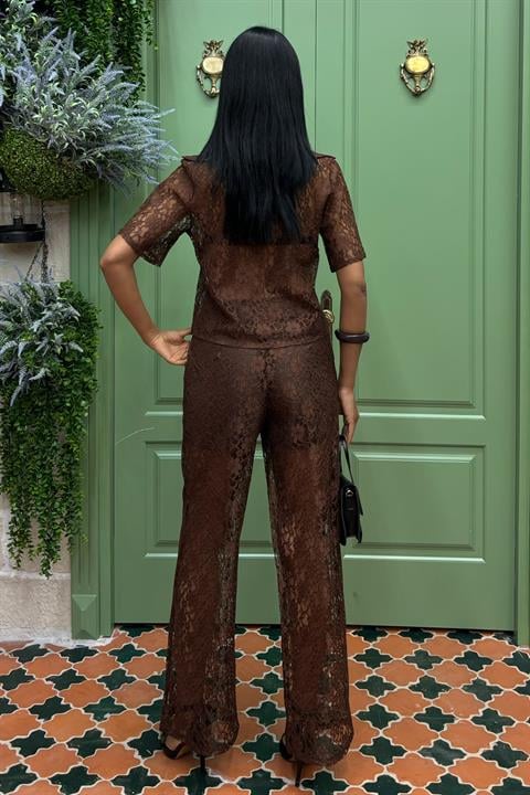 Lace Two Piece Suit with Lined Trousers 10119