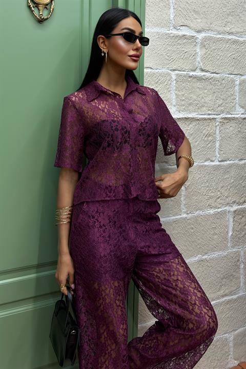 Lace Two Piece Suit with Lined Trousers 10119