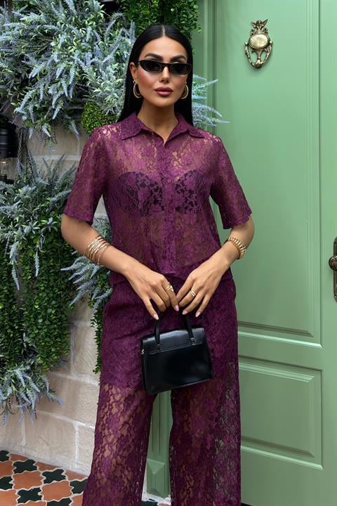 Lace Two Piece Suit with Lined Trousers 10119