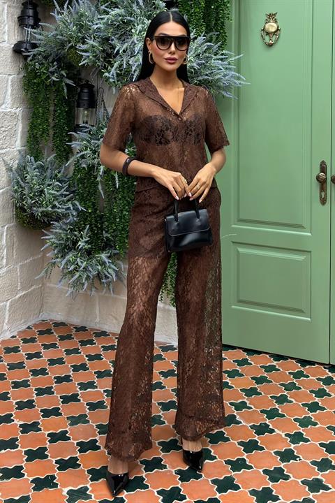 Lace Two Piece Suit with Lined Trousers 10119
