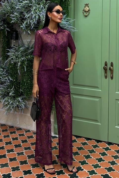 Lace Two Piece Suit with Lined Trousers 10119