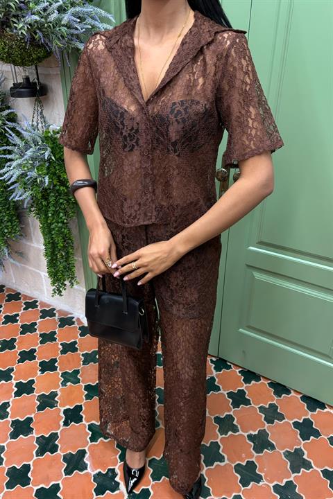 Lace Two Piece Suit with Lined Trousers 10119