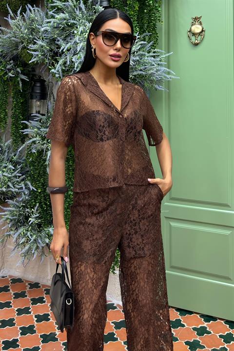 Lace Two Piece Suit with Lined Trousers 10119