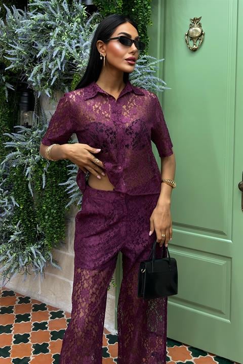 Lace Two Piece Suit with Lined Trousers 10119