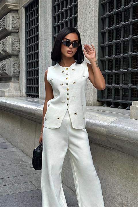Paulo Gold Buttoned Vest Trousers Set 9976