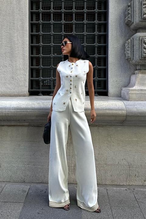 Paulo Gold Buttoned Vest Trousers Set 9976