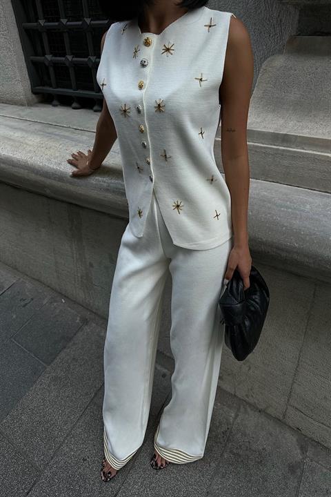 Paulo Gold Buttoned Vest Trousers Set 9976