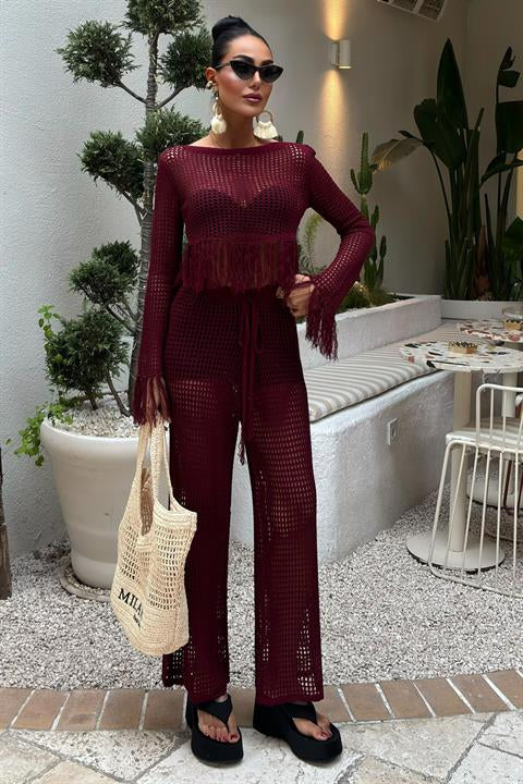 Tassel Detailed Openwork Knitwear Set 10085