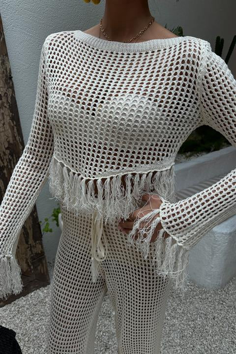 Tassel Detailed Openwork Knitwear Set 10085