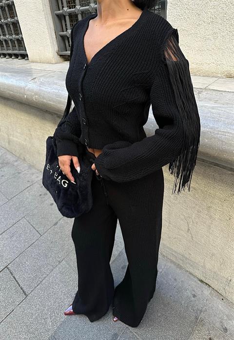 Tassel Detailed Cardigan Trousers Knitwear Suit 9967