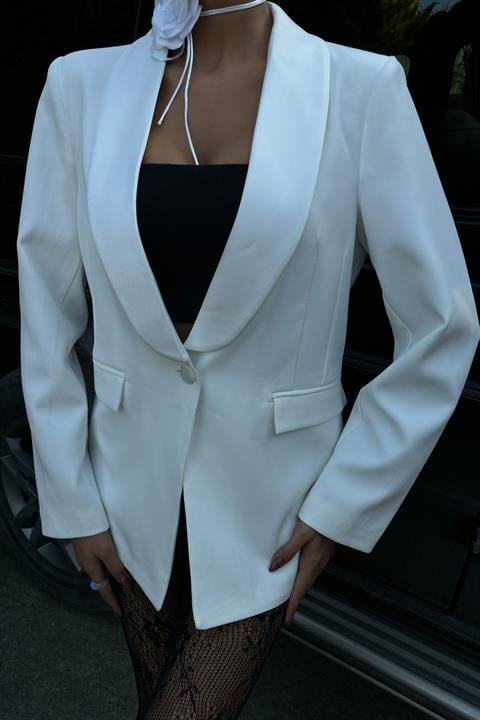 Shawl Collar and Satin Detailed Classic Jacket 6123