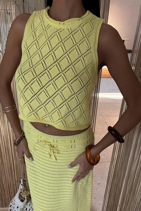 Back Cross Detail Openwork Knitwear Set 10097