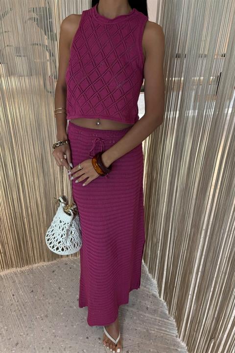 Back Cross Detail Openwork Knitwear Set 10097