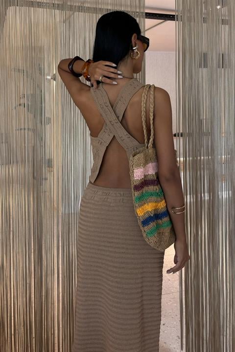 Back Cross Detail Openwork Knitwear Set 10097