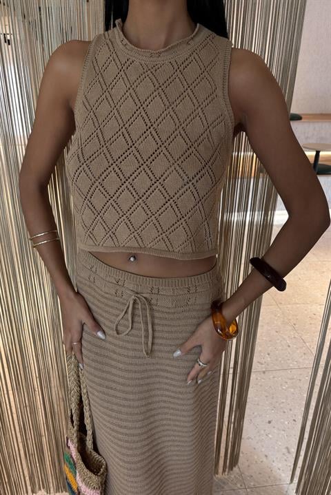 Back Cross Detail Openwork Knitwear Set 10097