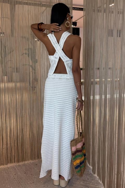 Back Cross Detail Openwork Knitwear Set 10097
