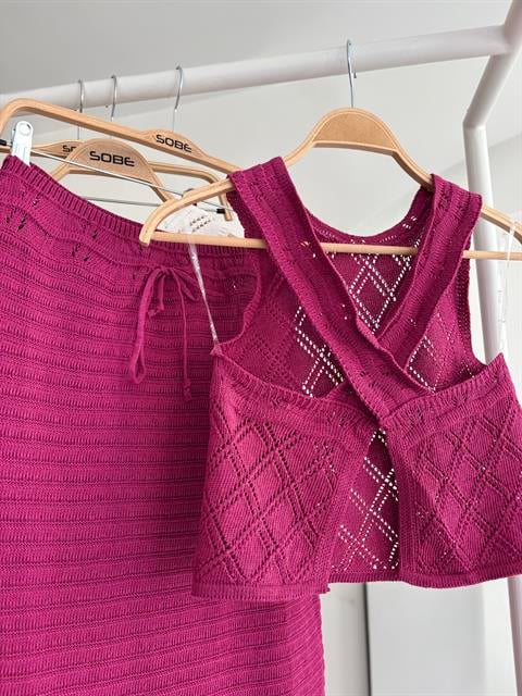 Back Cross Detail Openwork Knitwear Set 10097