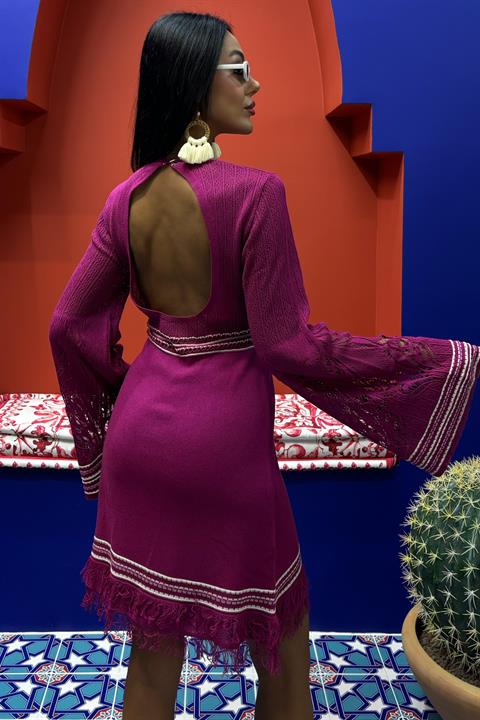 Backless Tied Spanish Sleeve Knit Dress 2860