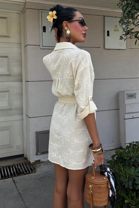Suzene Embroidered and Gold Buttoned Dress 2742