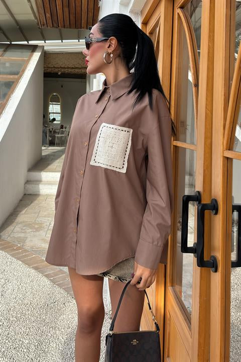 Süzine Pocket Slit on the Back Oversize Shirt 3420