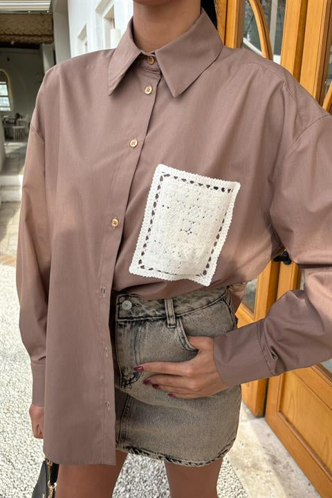 Süzine Pocket Slit on the Back Oversize Shirt 3420