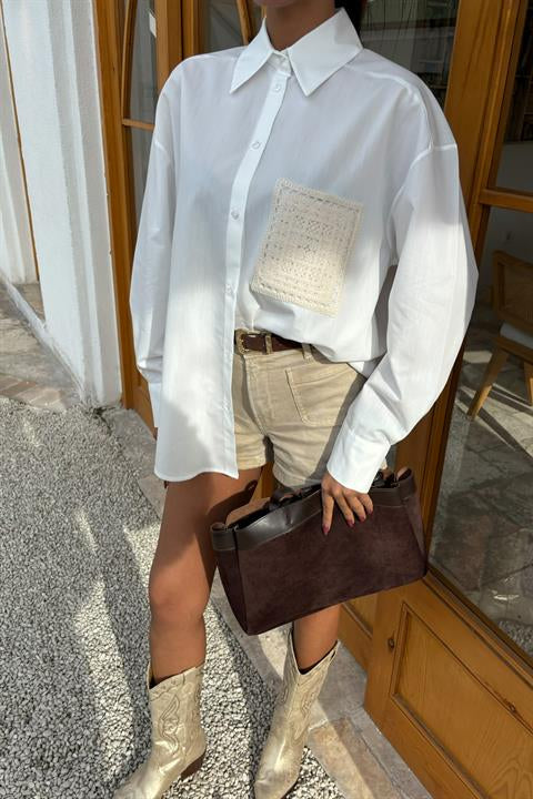 Süzine Pocket Slit on the Back Oversize Shirt 3420