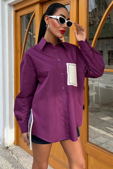 Süzine Pocket Slit on the Back Oversize Shirt 3420