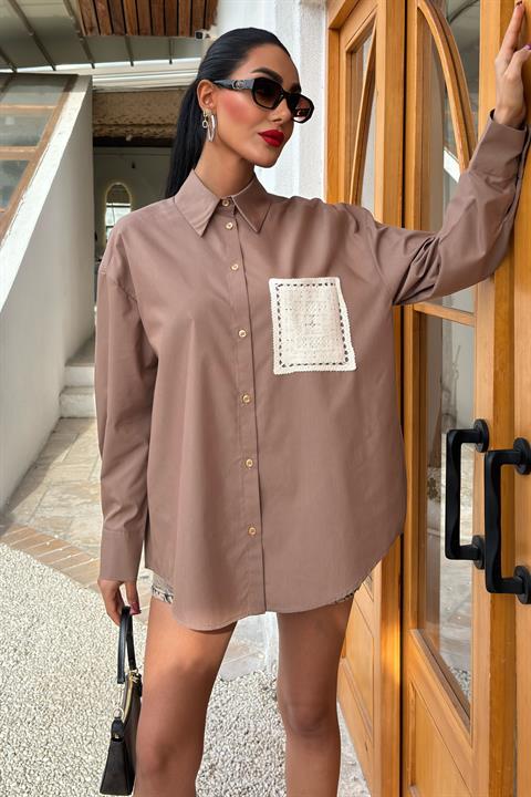 Süzine Pocket Slit on the Back Oversize Shirt 3420