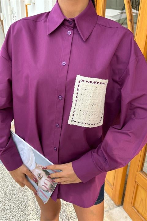 Süzine Pocket Slit on the Back Oversize Shirt 3420