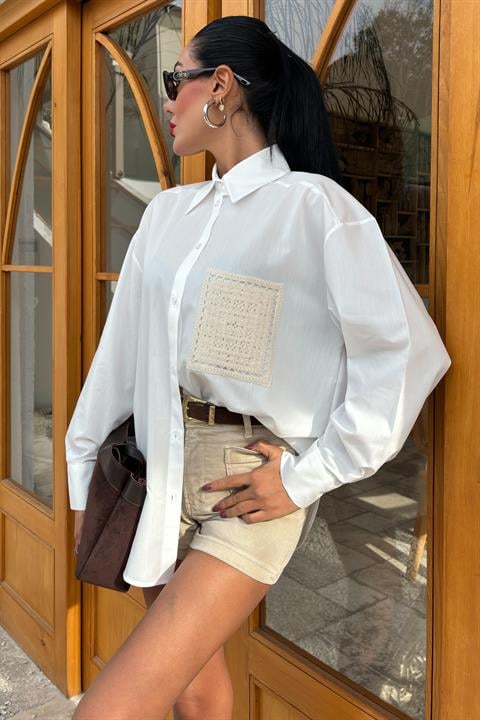 Süzine Pocket Slit on the Back Oversize Shirt 3420