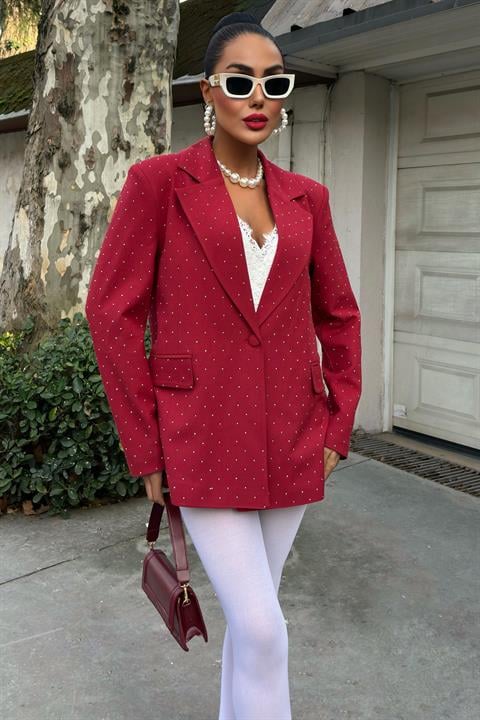 Stone Detailed Premium Blazer Jacket 6122