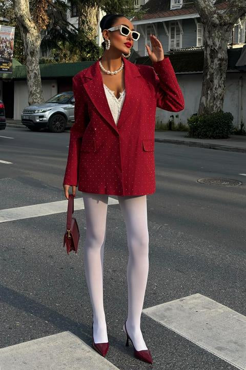Stone Detailed Premium Blazer Jacket 6122