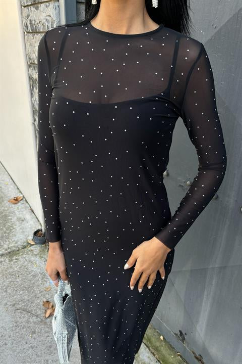 Stone Embroidered Premium Tulle Dress 2829