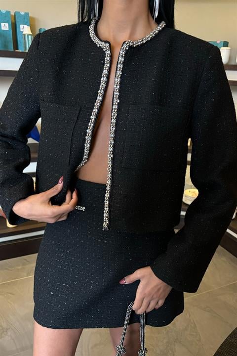 Stone Strip Detailed, Glittery Chanel Suit 10050